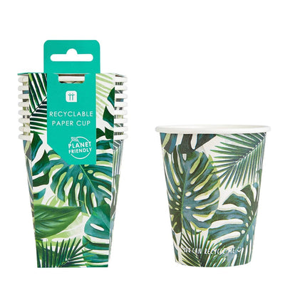 Palm Leaf Paper Cups - 8 Pack | Party Supplies |
