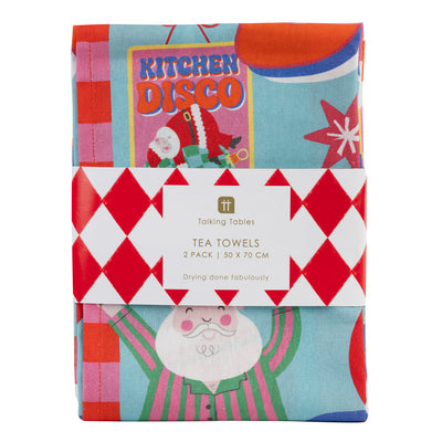 Santa Kitchen Disco Tea Towel - 2 Pack