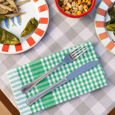 Bon Appetit Green & White Fabric Gingham Napkins/Tea Towels - 4 Pack