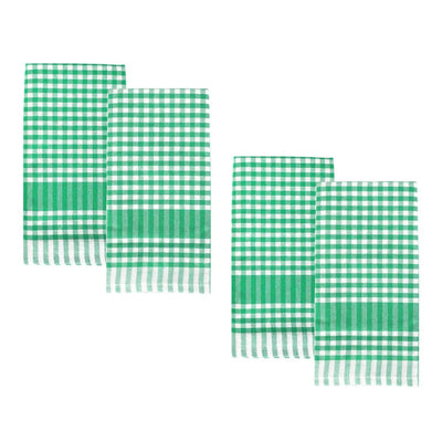 Bon Appetit Green & White Fabric Gingham Napkins/Tea Towels - 4 Pack