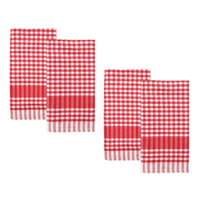 Bon Appetit Red & White Fabric Gingham Napkins/Tea Towels - 4 Pack