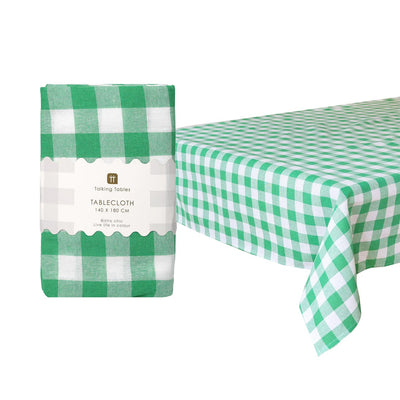 Bon Appetit Green & White Fabric Gingham Tablecloth