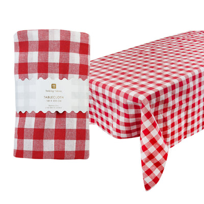 Red & White Cotton XL Tablecloth - 63 × 98 in | 4th of July Decor |