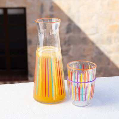 Bright Multi-Colored Striped Glass Carafe - 25cm