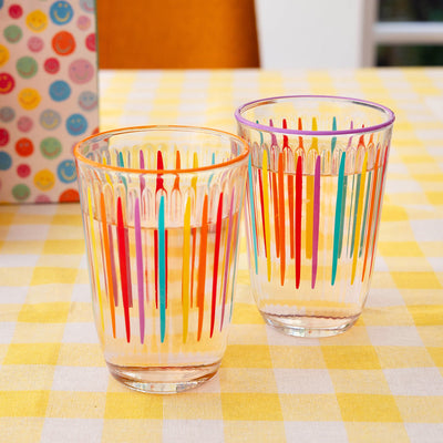 Striped Tall Multi Colored Glass Tumblers | Summer Glassware |