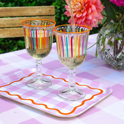 Striped Multi Colored Glass Wine Glasses | Summer Gifts |