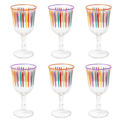 Bright Multi-Colored Striped Wine Glasses