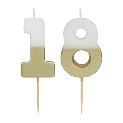 White & Gold Milestone Birthday Number Candle - 18