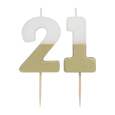 White & Gold Milestone Birthday Number Candle - 21