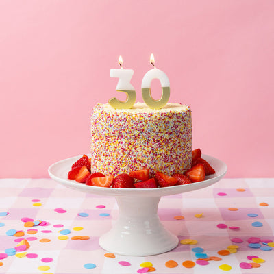 White & Gold Milestone Candle - 30 | Cake Candless |