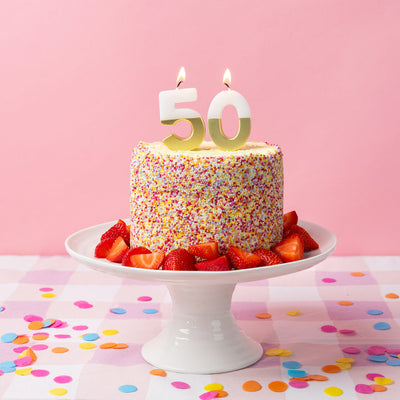 White & Gold Milestone Candle - 50 | Cake Candless |