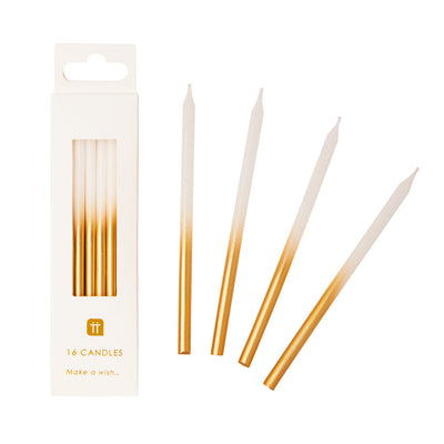 White & Gold Candles - 16 Pack | Birthday Candles |