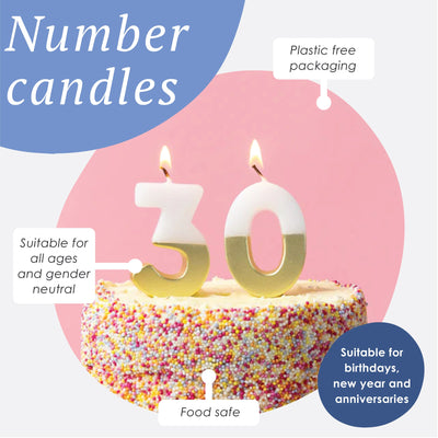 White & Gold Milestone Candle - 16 | Cake Candless |