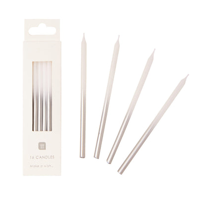 White & Silver Birthday Candles - 16 Pack | Cake Candles |