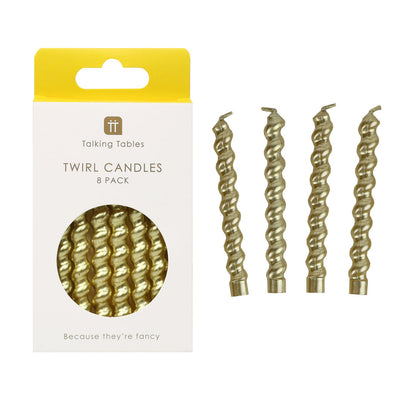 Gold Twirl Birthday Candles - 8 Pack | Party Supplies |