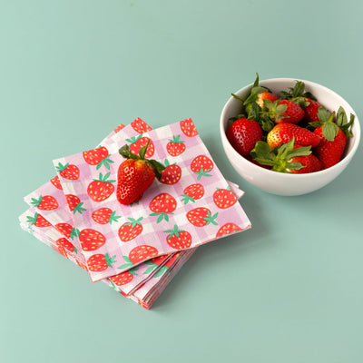 Strawberry Lilac Gingham Napkins - 20 Pack | Summer Napkins |