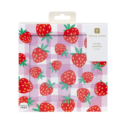 Strawberry Lilac Gingham Napkins - 20 Pack | Summer Napkins |