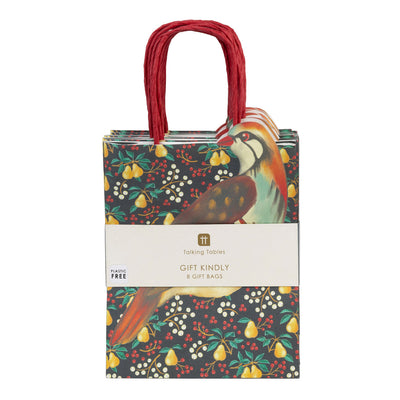 Partridge & Pear Paper Gift Bags - 8 Pack | Christmas Gifting |