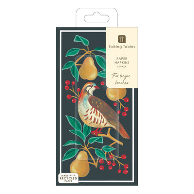 Partridge & Pear Long Lunch Paper Napkins - Display | Christmas Decor |