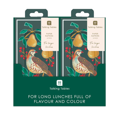 Partridge & Pear Long Lunch Paper Napkins - Display | Christmas Decor |