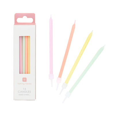Tall Pastel Birthday Candles - 16 Pack | Cake Candles |