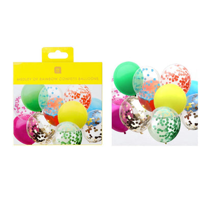 Rainbow Confetti Balloons - 12 Pack | Party Supplies |