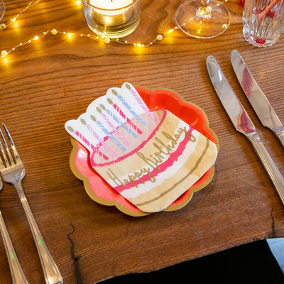 Rose Birthday Cake Shaped Napkins - 30 Pack