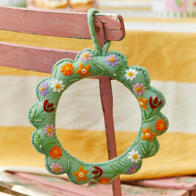 Floral Felt Wreath - 22cm | Spring Decor |