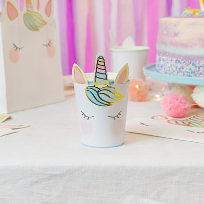 Unicorn Face Paper Cups - 8 Pack | Party Supplies |