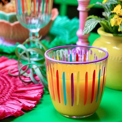 Bright Multi-Colored Striped Glass Tumblers