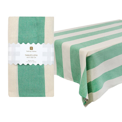 Green Stripe Cotton XL Tablecloth - 63 × 98 in | Summer Home Decor |