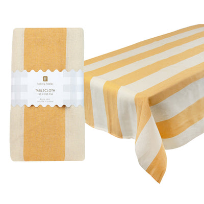 Yellow Stripe Cotton XL Tablecloth - 63 × 98 in | Summer Tableware |