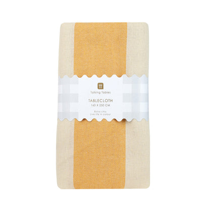 Yellow Stripe Cotton XL Gingham Tablecloth - 160cm x 250cm
