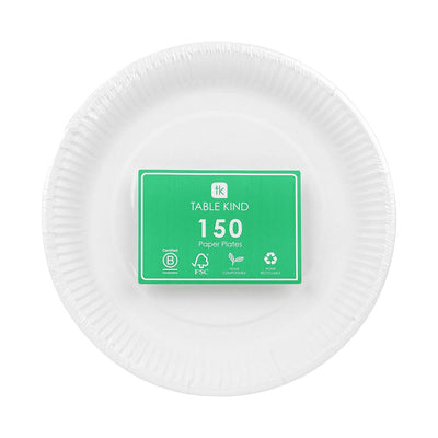 White Compostable Paper Plates - 150 Pack | World Cup Party Supplies |