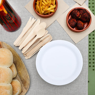 White Compostable Paper Plates - 150 Pack | World Cup Party Supplies |
