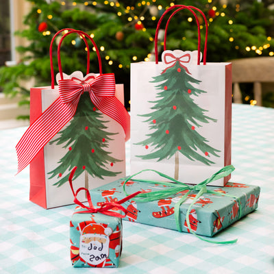 Christmas Tree Paper Gift Bags - 8 Pack | Christmas Decor |