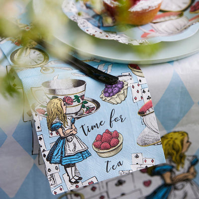 Alice in Wonderland Blue Cocktail Napkins - 20 Pack | Tea Party |