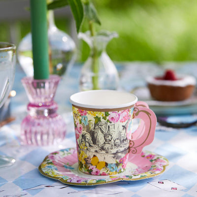 Alice in Wonderland Pink Cup & Saucer - 12 Pack | Tea Party Decor |