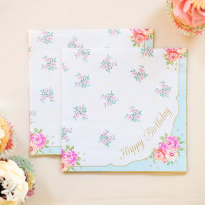Floral Birthday Napkins - 20 Pack | Tea Party Supplies |