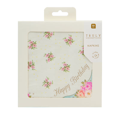 Floral Birthday Napkins - 20 Pack | Tea Party Supplies |