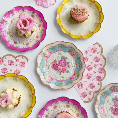 Floral Pattern Paper Plates - 24 Pack | Tea Party Decor |