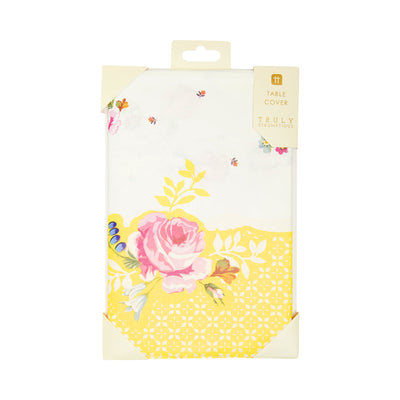 Yellow & White Floral Paper Tablecloth | Tea Party Decor |