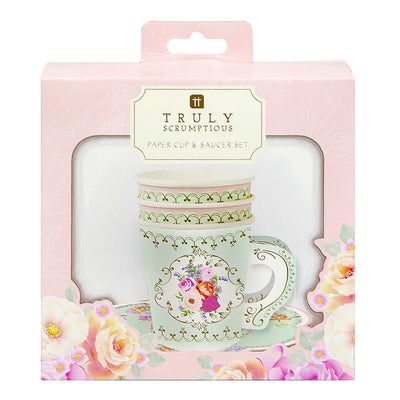 Floral Teacup & Saucer Set - 12 Pack | Tea Party Decor |