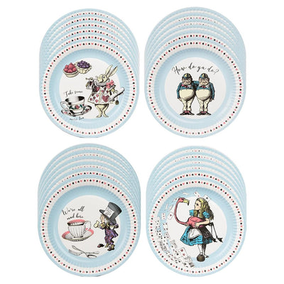 Alice in Wonderland Blue Round Plates - 24 Pack | Tea Party Decor |