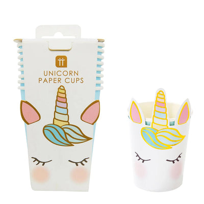 Unicorn Face Paper Cups - 8 Pack | Party Supplies |