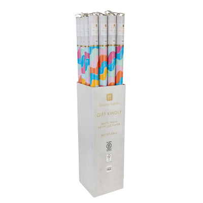 Wavy Multi Coloured Recycled Wrapping Paper - 3m - 18 Pack Display