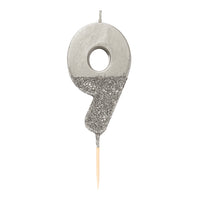 We Heart Birthdays Glitter number Candles 9, Silver