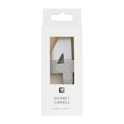 We Heart Birthdays Glitter Number Candles 4, Silver