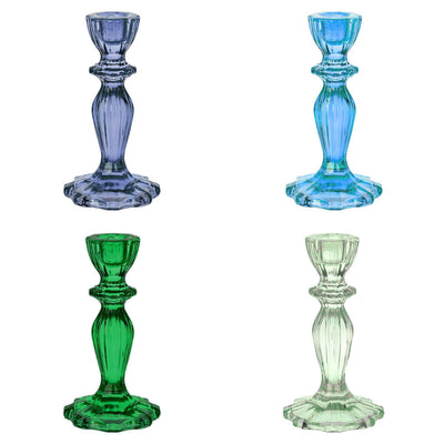 Boho Glass Candle Holder Starter Set, Cool Colors