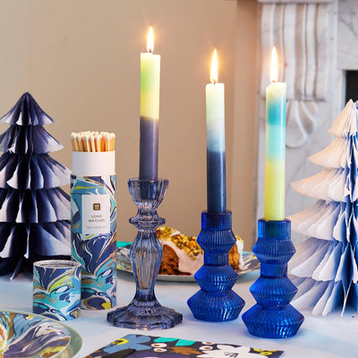 Midnight Forest Cobalt Blue Glass Candlestick Holder